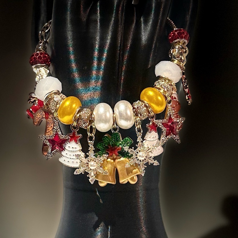 Festive Charm Bracelet with Gold and Red Accents